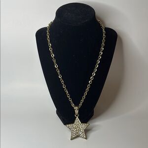 Signed FL&B Gold Tone Star Pendant Chain Necklace 18” with Extender
